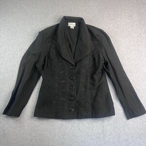 80s-90s Stephanie‎ Button Up Blazer Black Embroidered Linen & Silk Women's 8- M